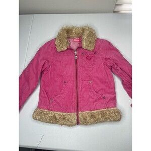 Vintage Y2K Roxy Girl Pink Corduroy Faux Fur Jacket Girls Small